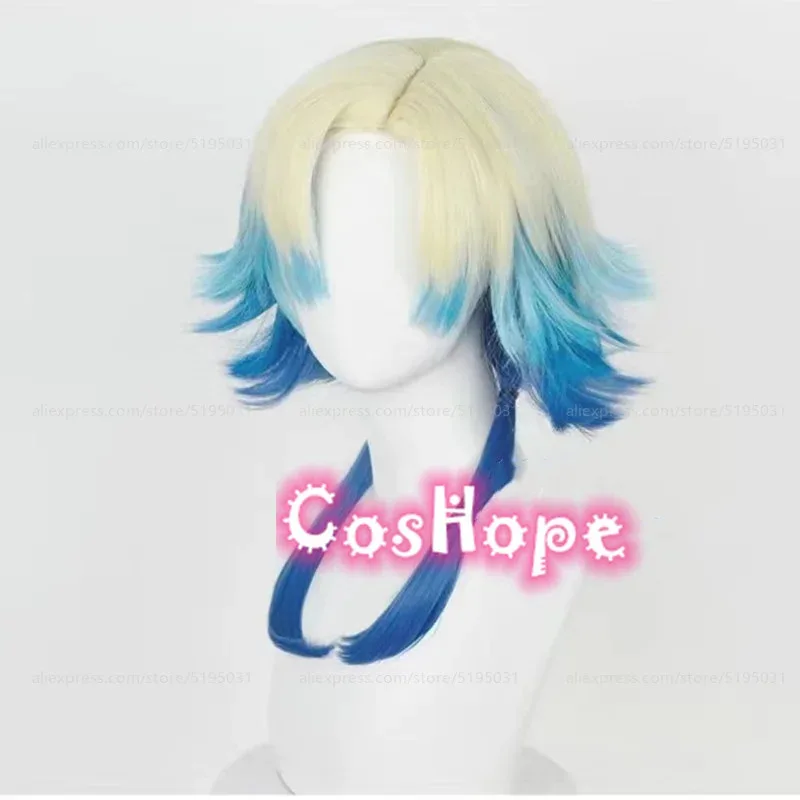 마이클 카이저 코스프레 가발 옐로우 블루 그라데이션 가발 코스프레 애니메이션 코스프레 가발 내열성 합성 가발