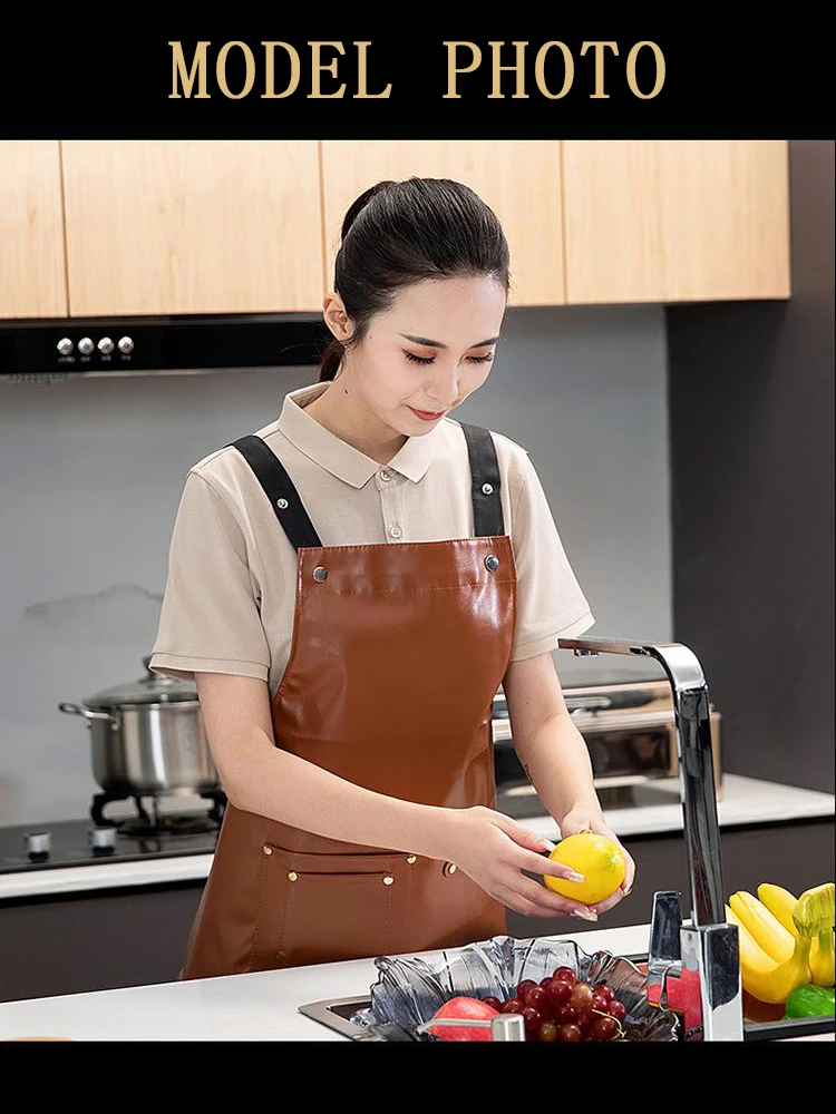 Delantal de chef a prueba de aceite de grado profesional: cuero PU completo con presilla para el cuello, impermeable y fácil cuidado para uso profesional en cocina y cantimplora