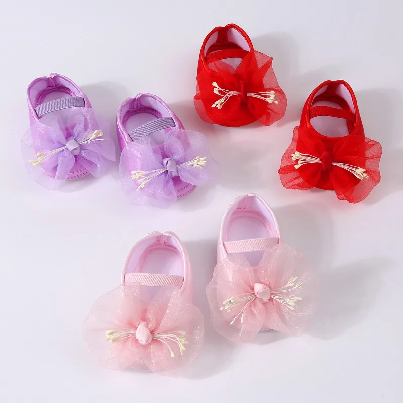 Princess Party Bow-Tie Lace Soft Sole Crib Shoes Newborn Baby Girls Shoe Anti-Slip Sneaker Prewalker Toddler Kids Shoes 0-12M