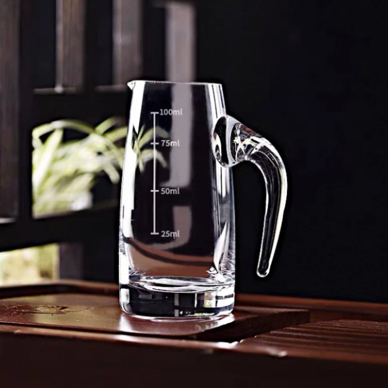 4oz European Whiskey Dispenser Baijiu Glass Pot with Handle Scale Transparent 100ml Household Vodka Cocktail Drinking Glasses