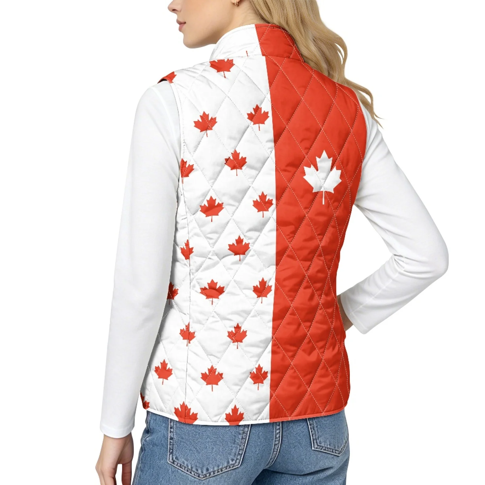 PENSTROLL Maple Leaf Women's Quilted Vest Full Zip Women's Quilted Jacket Vest Equestrian Vest Women for Work Winter