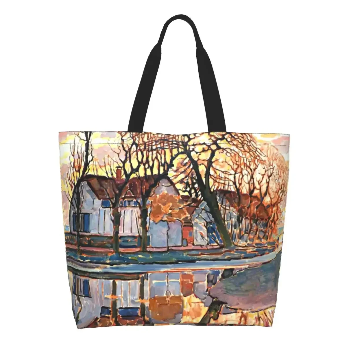 Recycling Farm Near Duivendrecht Shopping Bag Canvas Shoulder Tote Bag Washable Piet Mondrian Abstract Art Grocery Shopper Bags