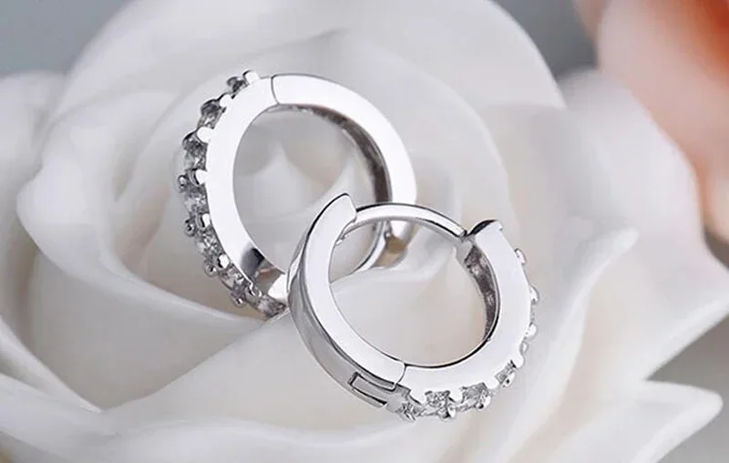 High-quality 925 Sterling Silver Earrings luxury 10mm Circle Zircon Hoop Earring for Grils Woman Wedding party Jewelry Gifts