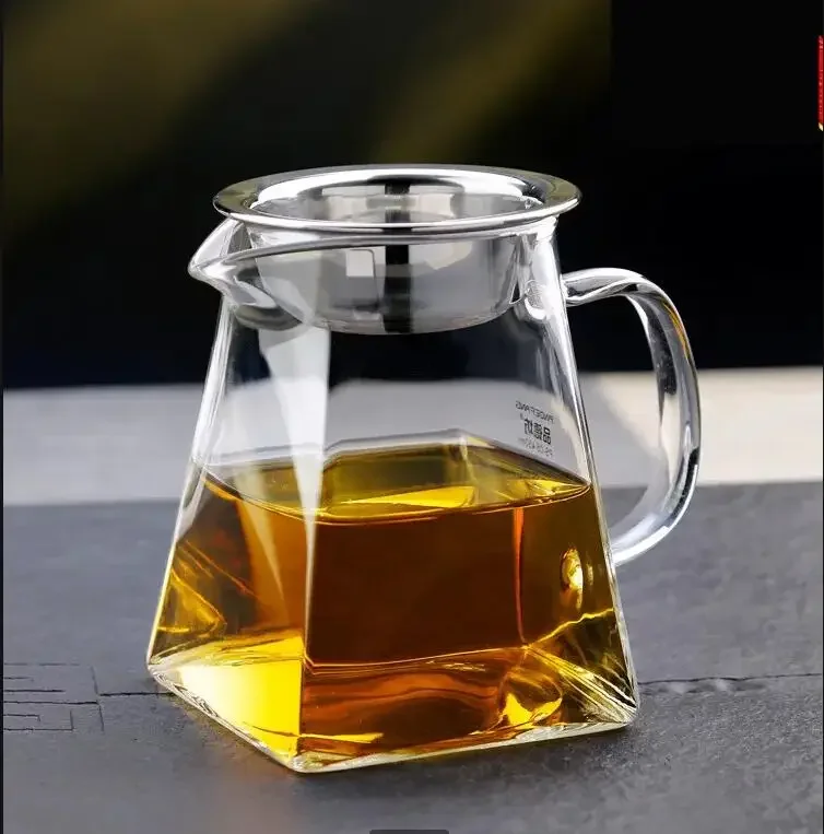 Juego de jarra de té de vidrio de borosilicato resistente al calor con colador, accesorio chino, divisor de Chahai, jarra de café y leche