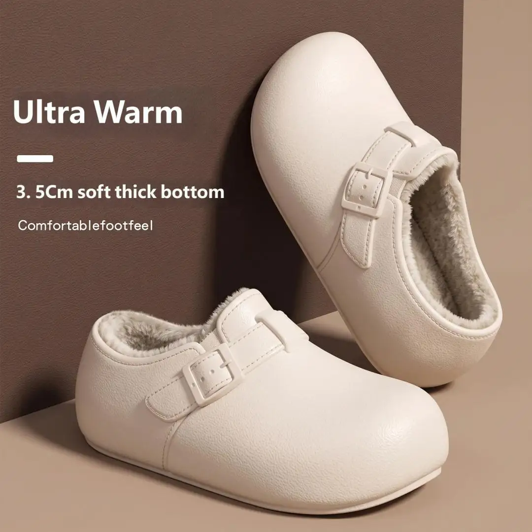 Minimalist Closed Back Winter Slippers Soft Fleece Inside EVA Waterproof Non-slip Sole Warm House Footwear