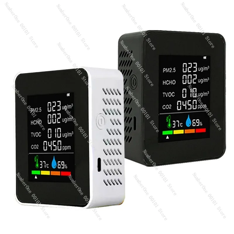Home Air Quality Monitor 6-in-1, CO2 PM2.5 PM1.0 TVOC Temp Humidity Tester for Room Office