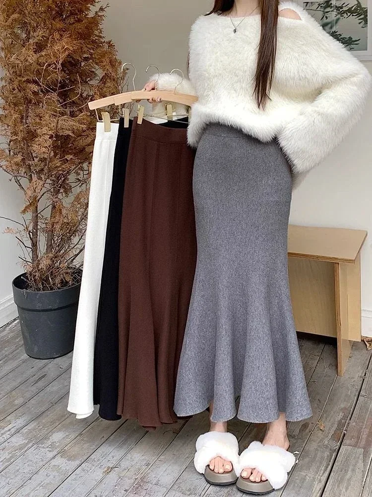 

Solid Knitted Long Skirts for Women Fashion New Slim Fit High Waisted Fishtail Skirt for Women Autumn Winter Mini Skirt P256