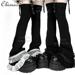 Original Dark Girls Subculture Lace Spliced Over Knee Trumpet High Tube Leg Cover Female Punk Style Long Socks Y2K Leg Warmers