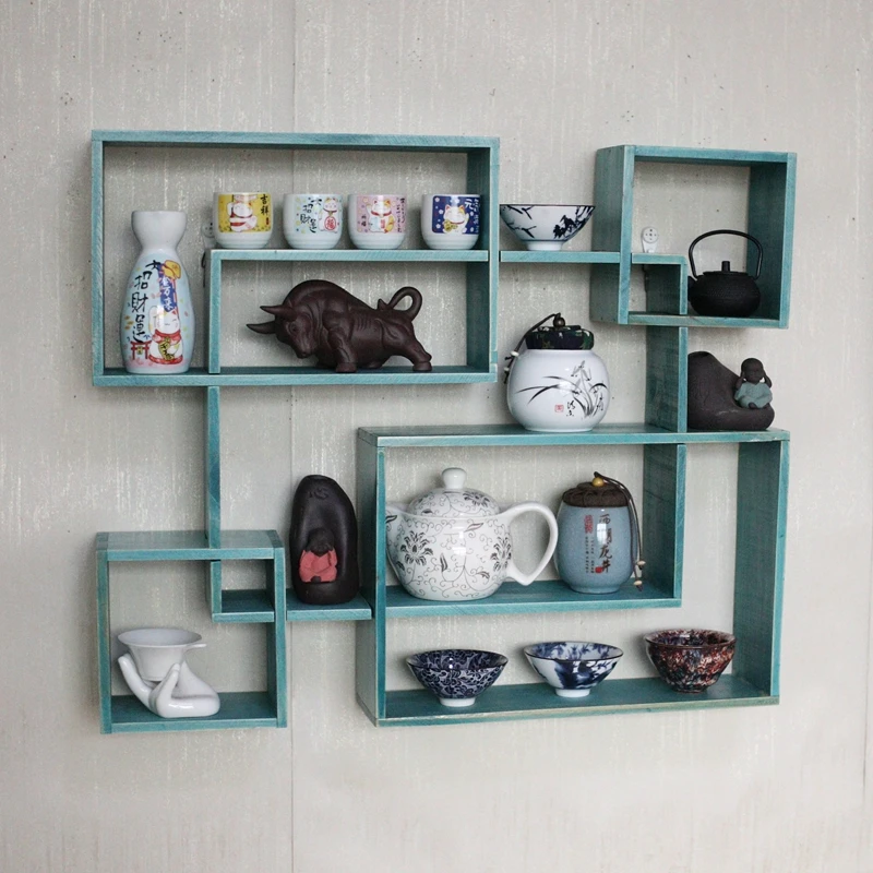 Solid Wood Wall Display Stand Size Purple Sand Teapot Cup Holder Tea Set Storage Cabinet Rack