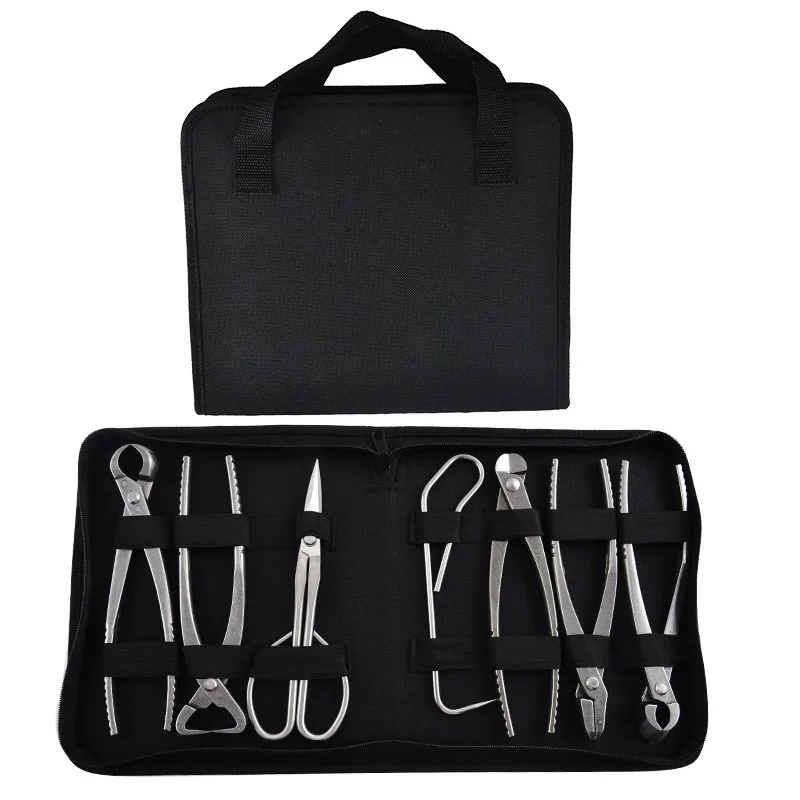Premium Non-Slip Bonsai Pruning Tools Kit-Piece Set with Shears, Pliers, Trunk Splitters, Hook & Portable Bag
