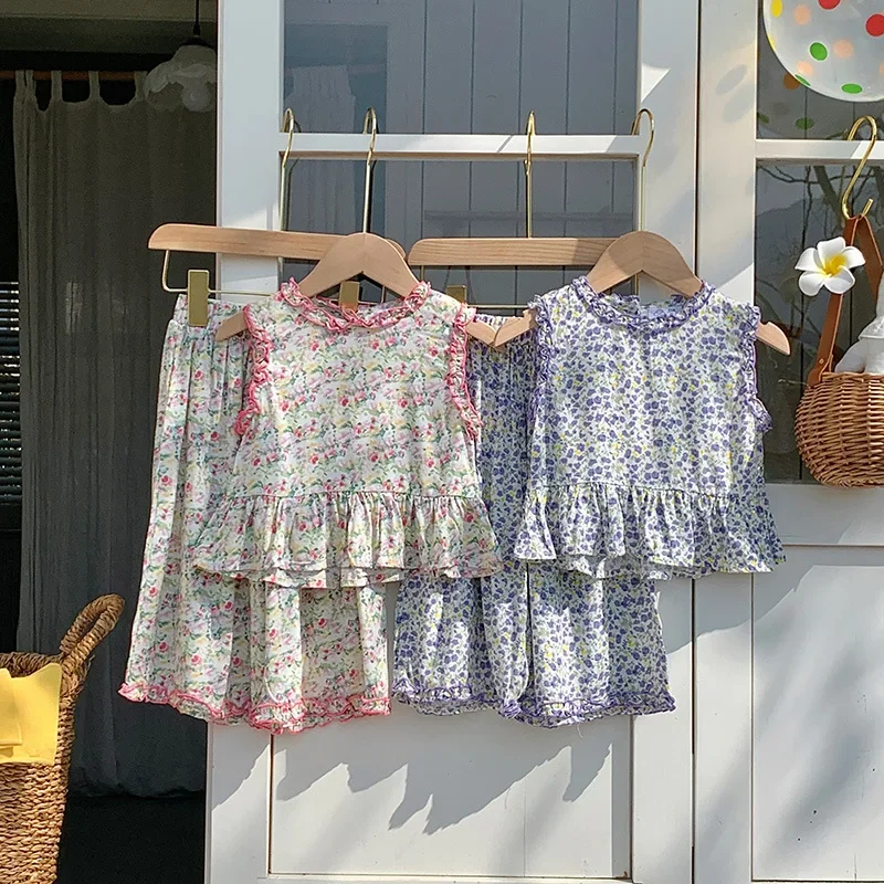 Комплект с маленькими летящими рукавами и рюшами для девочек, новинка лета 2025 года, рубашка для малышей для девочек, персонализированный комплект летнего платья в стиле вестерн
