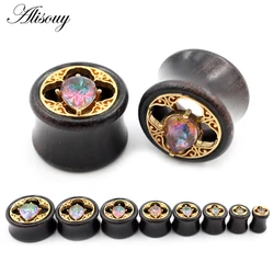 Alisouy 2pcs 8-25mm Water Drop Colorful Cubic Zirconia Wood Ear Tunnels Plugs Expander Stretcher Gauges Body Piercing Jewelry