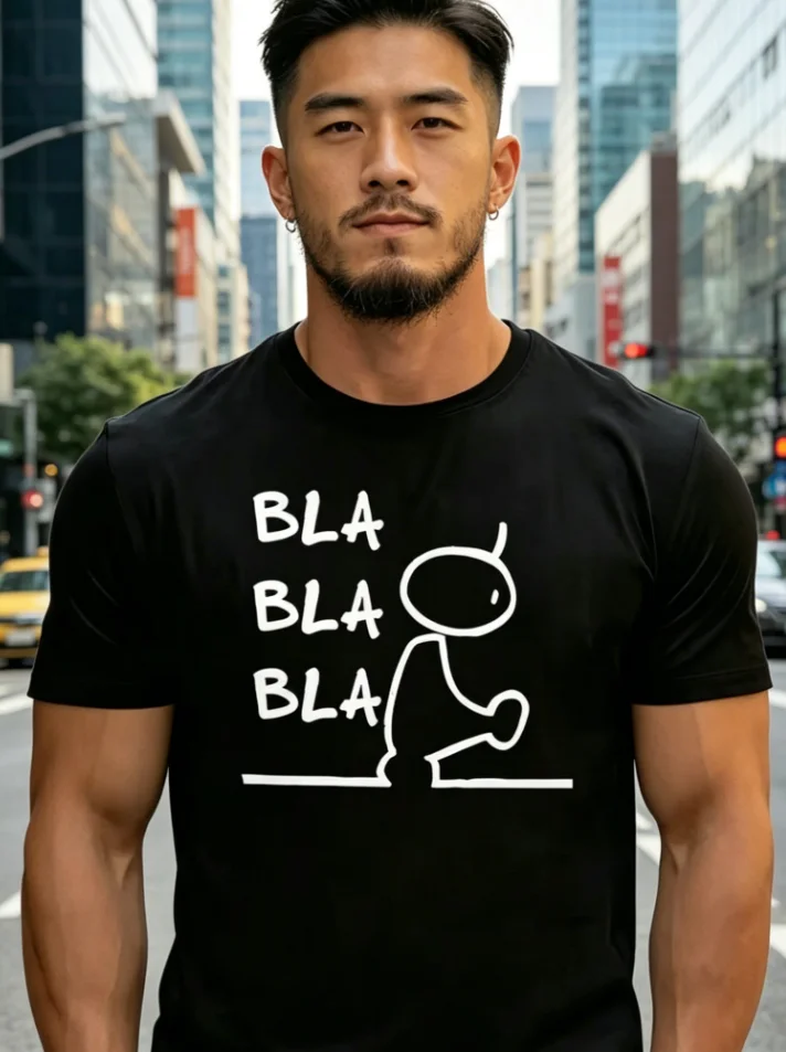 Men's Funny Stick Figure 'Bla Bla Bla' T-Shirt Crew Neck Tee with Blah Blah Blah Summer Top Non- Shirt for Casual Attire & Gifts
