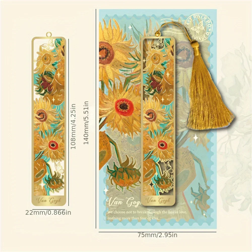 4 Colors Metal Sunflower Hollow Bookmark Chinese Style Creative Painted Book Holder Tassel Pendant School Stationery Supplies