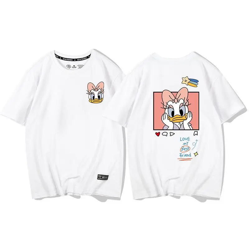 Couple T-shirt 2024 Summer Short-sleeved Donald Duck Joint Pure Cotton Loose Niche Design Daisy Bottoming Shirt Women