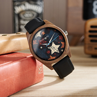 BOBOBIRD Men's Wooden Quartz Wristwatch Custom Name Gift 2025 New Design Black Leather Strap Walnut Wood Hand Watch for Men