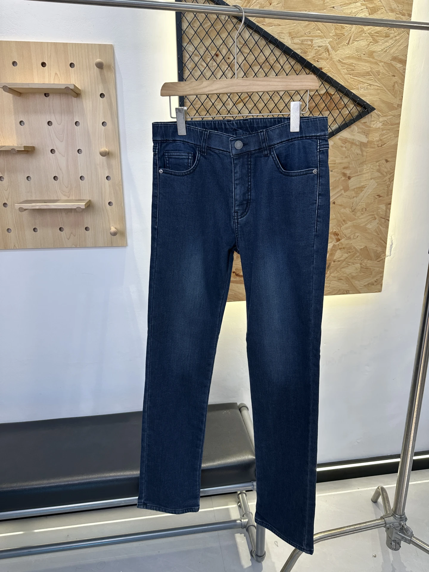 

Thiened Fce Winter Blue Men's Jeans Warm Casual Straight Leg Elastic Waed Denim Pants Quali Oversize Polyester Fiber