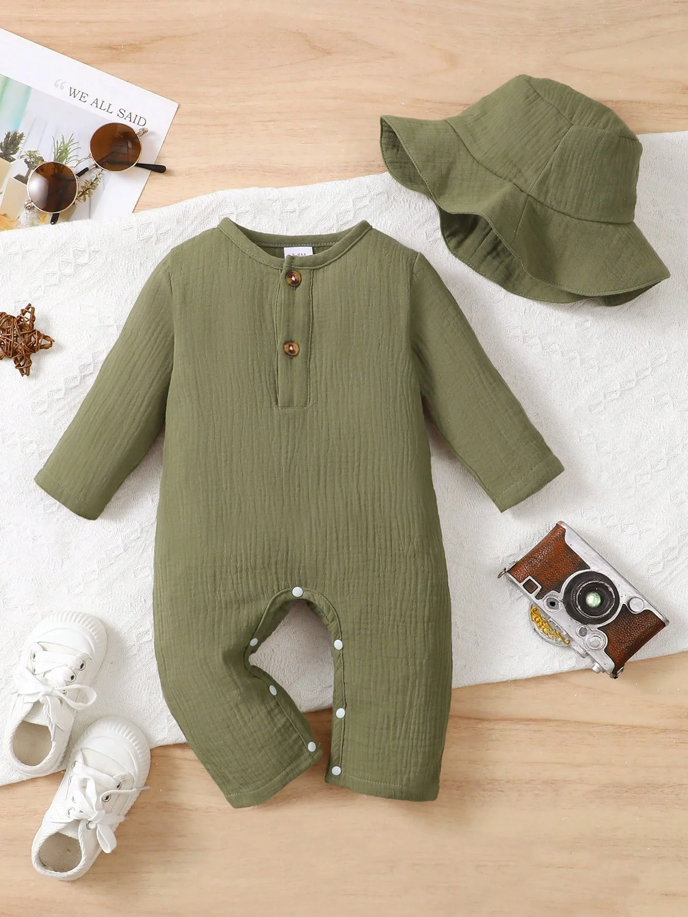 2Pcs Newborn Baby Boy Bodysuit Pure Cotton Long Sleeved Jumpsuit+Hat Set for 0-18 Month Old Baby Boy Spring Autumn Jumpsuit