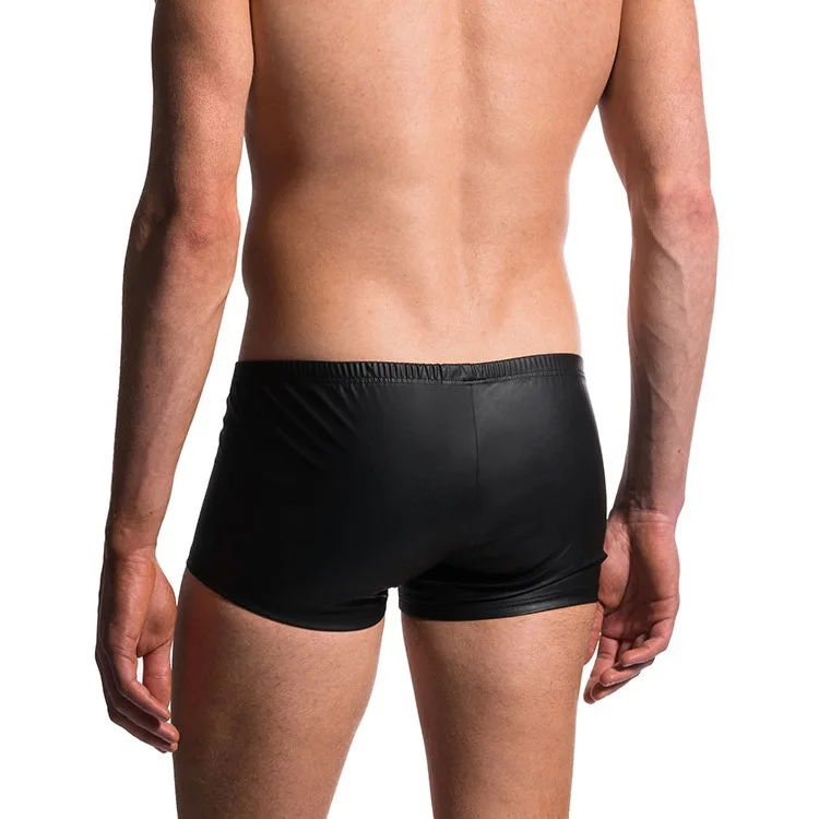 Heren U Bolle Buidel Boxershort Voor Homo 'S Sexy Lakleren Ondergoed Faux Lederen Onderkant Slipje Lage Taille Grappige Onderbroek