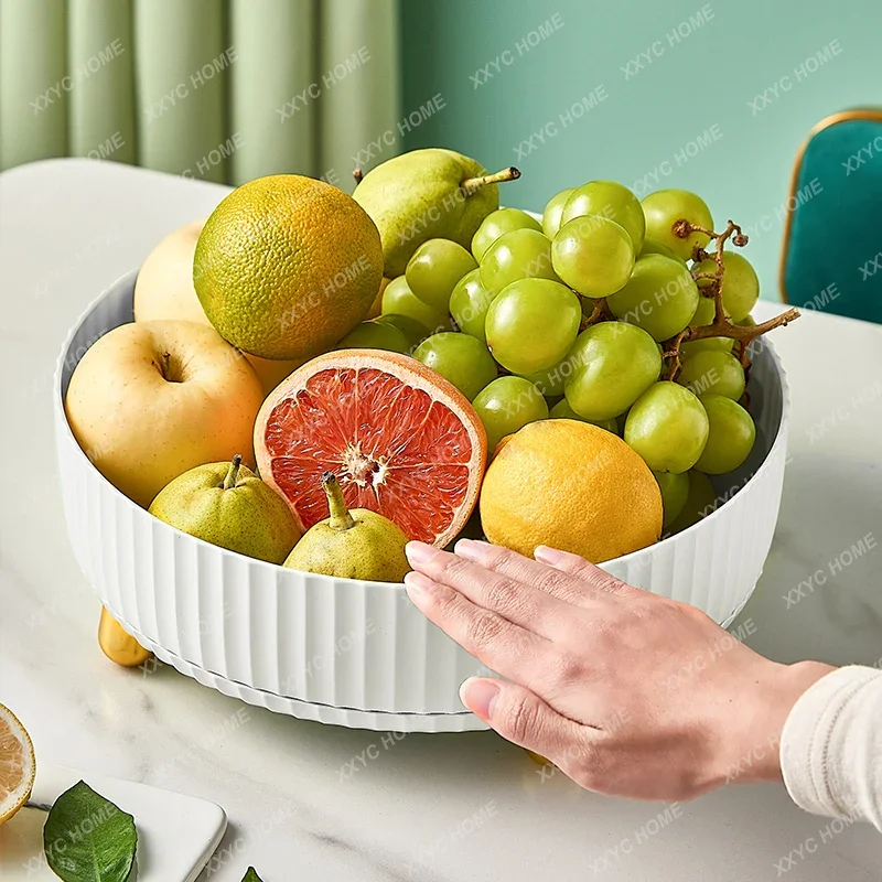 Rotatable fruit plate, simple modern coffee table in the living room, creative large-capacity storage plate