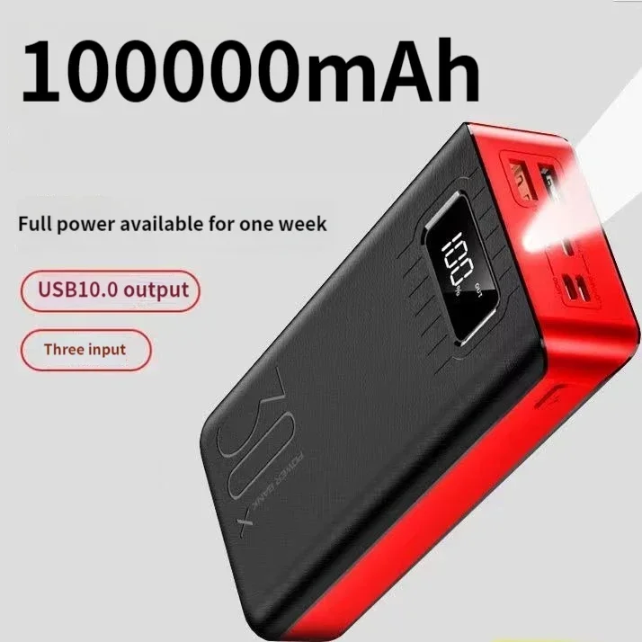 Mobile power bank 100000mAh portable fast power bank, suitable for charging various types of appliances