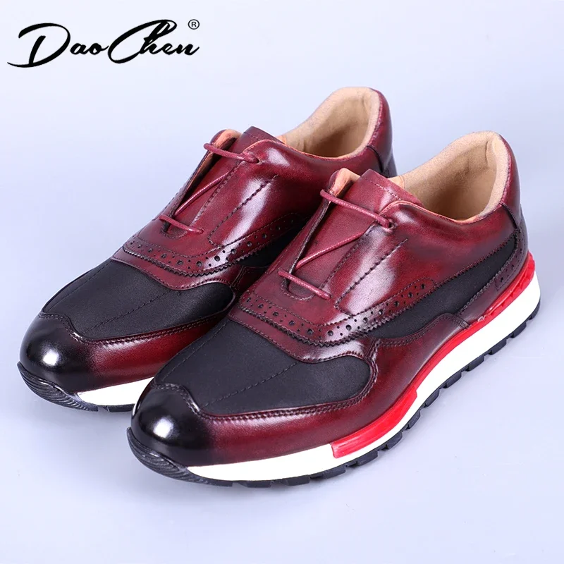 DAOCHEN FASHION DESIGNS MEN CASUAL SHOES GREEN RED PACTCHWORK SUEDE LACE UP MENS DRESS SHOES LEATHER SHOES MEN SNEAKERS