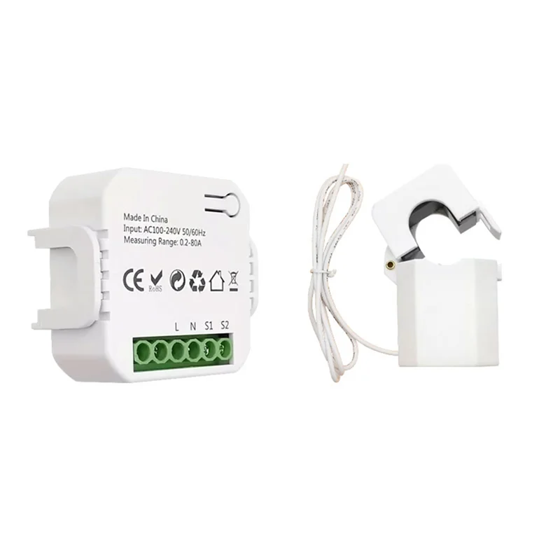 Medidor de energía Zigbee Wifi bidireccional con abrazadera Sensor de corriente Tuya aplicación inteligente Monitor potencia 80A 240V, 1 canales 1CT duradero