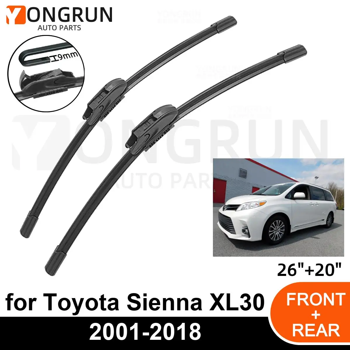 

Car Front Windshield Wipers For Toyota Sienna XL30 2001-2018 Wiper Blade Rubber 26"+20" Car Windshield Windscreen Accessories