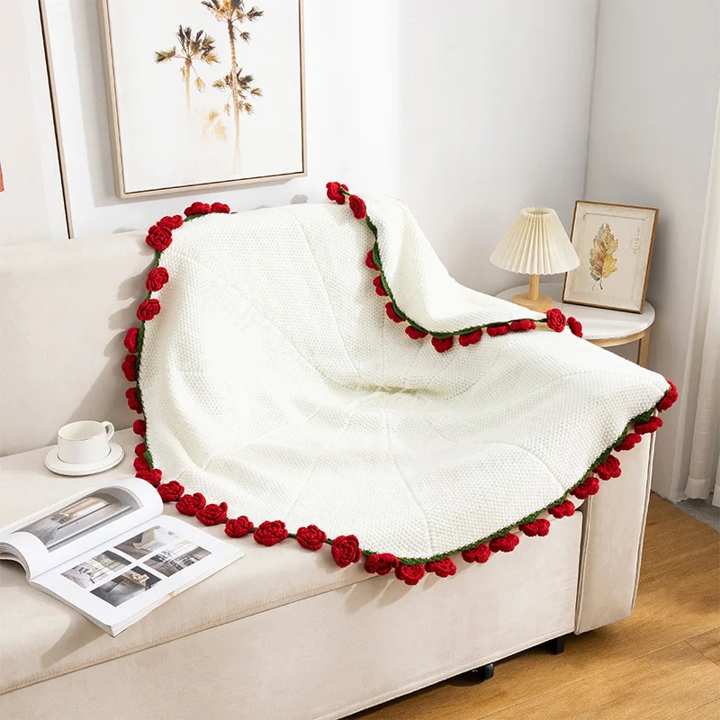 1pcs Finished Flower Bouquet Blanket Soft and Lightweight Knitted Throw Blankets for Birthday Wedding Valentine’s Day Home Decor
