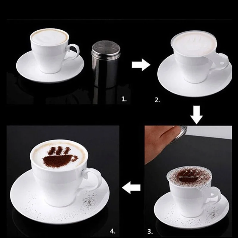 17pcs/set Cappuccino Mold Fancy Coffee Printing Model Foam Spray Cake Stencils Powdered Sugar Chocolate Cocoa Coffee Accessories