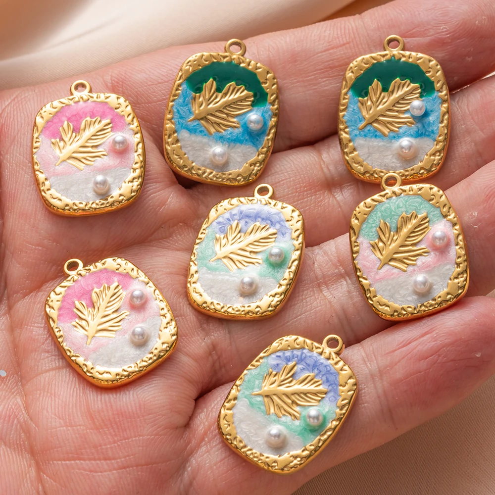 5 قطع من الفولاذ المقاوم للصدأ المطلي بالذهب مابل ليف المينا اللؤلؤ المعدني القرط سحر لقلادة ذاتية الصنع وسوار صنع المجوهرات والحرف اليدوية #4