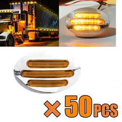 50PCS Sidelight LED Oval Front Rear 13LED 12V Side Marker Light 3Inch Flatline Oval Amber 13LED Truck Trailer Clearance Light