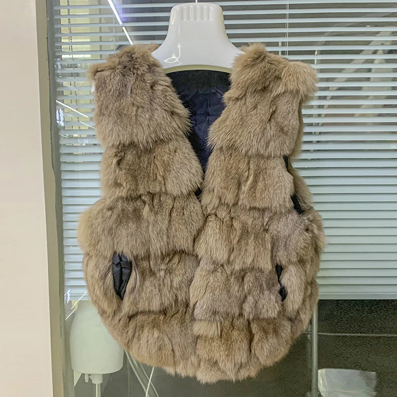 

Sleeveless Vest Made of Real Fox Fur Natural Fox Fur Vest for Women Trendy Fashion Factory Wholesale & Retail Fur Waist coat