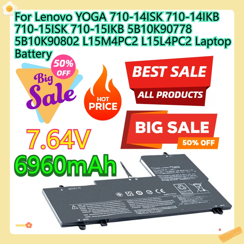 

For Lenovo YOGA 710-14ISK 710-14IKB 710-15ISK 710-15IKB 5B10K90778 5B10K90802 L15M4PC2 L15L4PC2 Laptop Battery