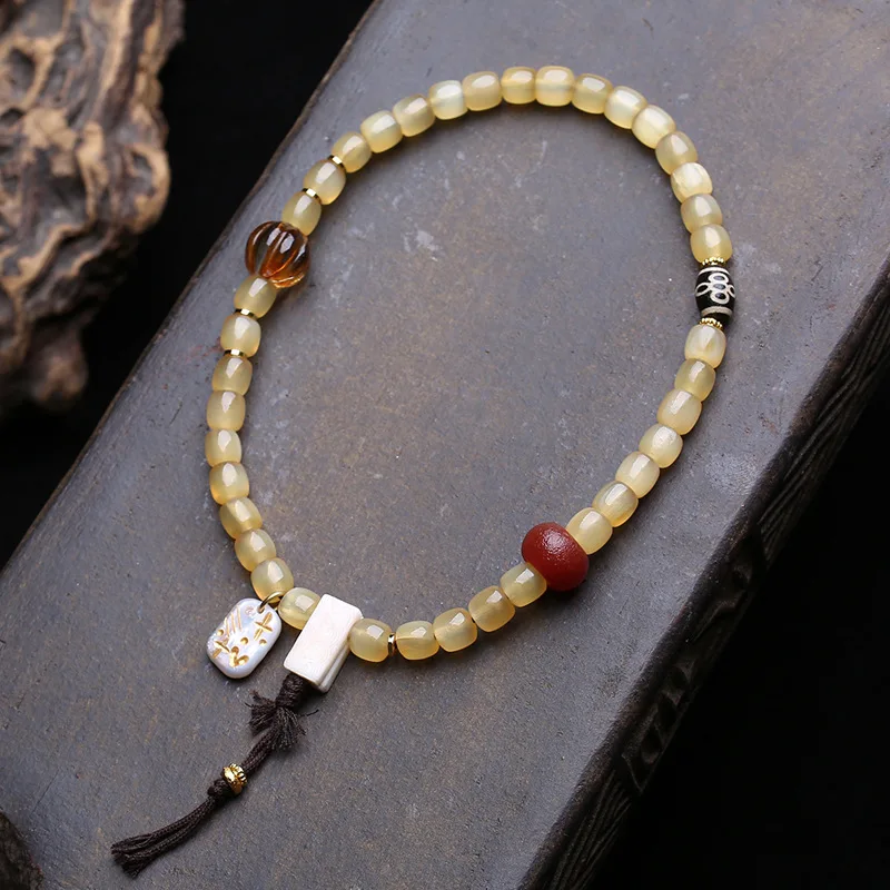 Horn-Shaped , Buddhist , Hand-Held Pendants, Agate , Dzi Beads, Pearls, Deer Bone Three-Way Connectors, Accessori