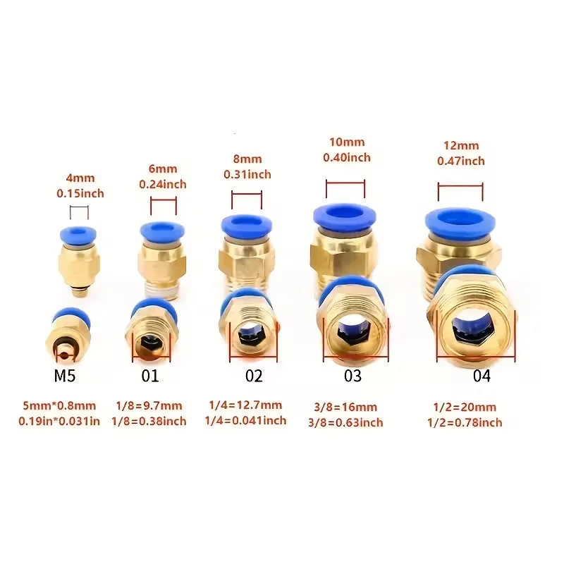 10PCS Pneumatic Air Connector Fitting PC 4mm 6mm 8mm 10mm 12mm Thread 1/4