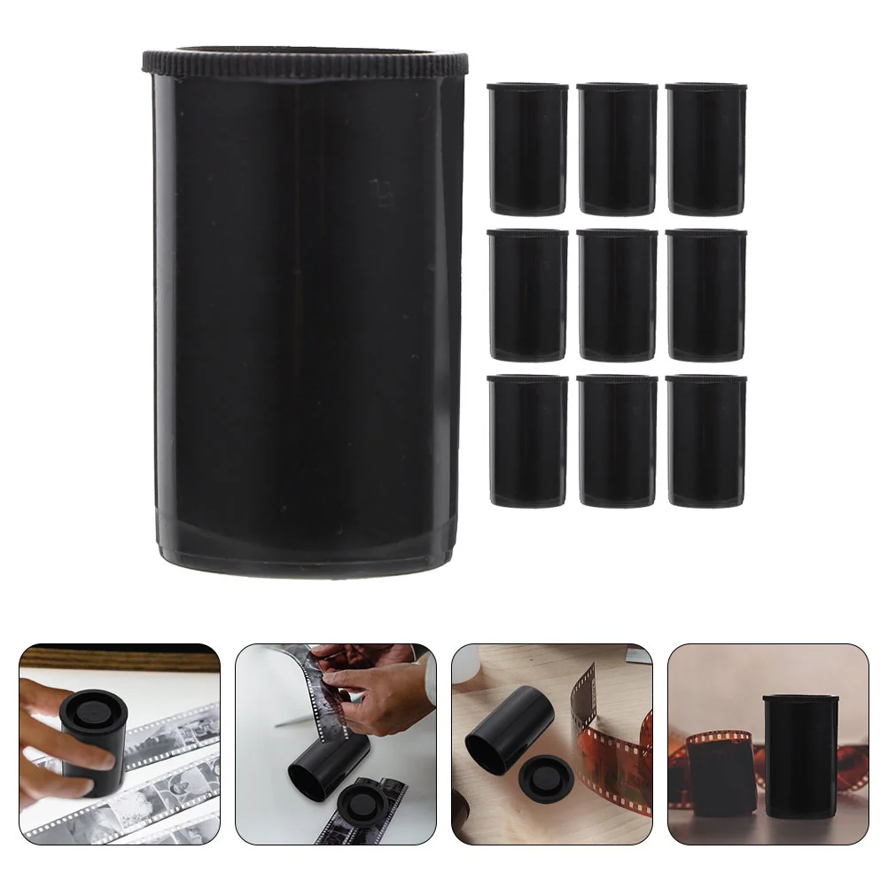 10 Pcs Film Box Case Storage Small Plastic Containers Organizer Canisters for Camera Jars with Lids Black Caps