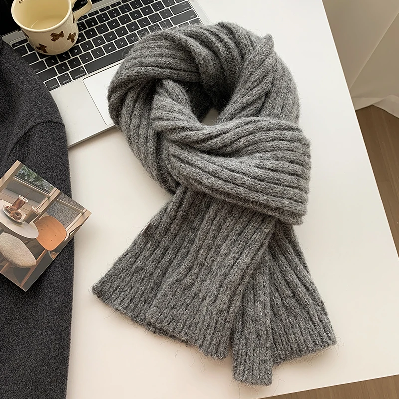 2024 New Christmas Women Winter Scarf  Korean Woolen Muffler Lovers Thicken Warm Students Solid Color Knitted Scarves L48