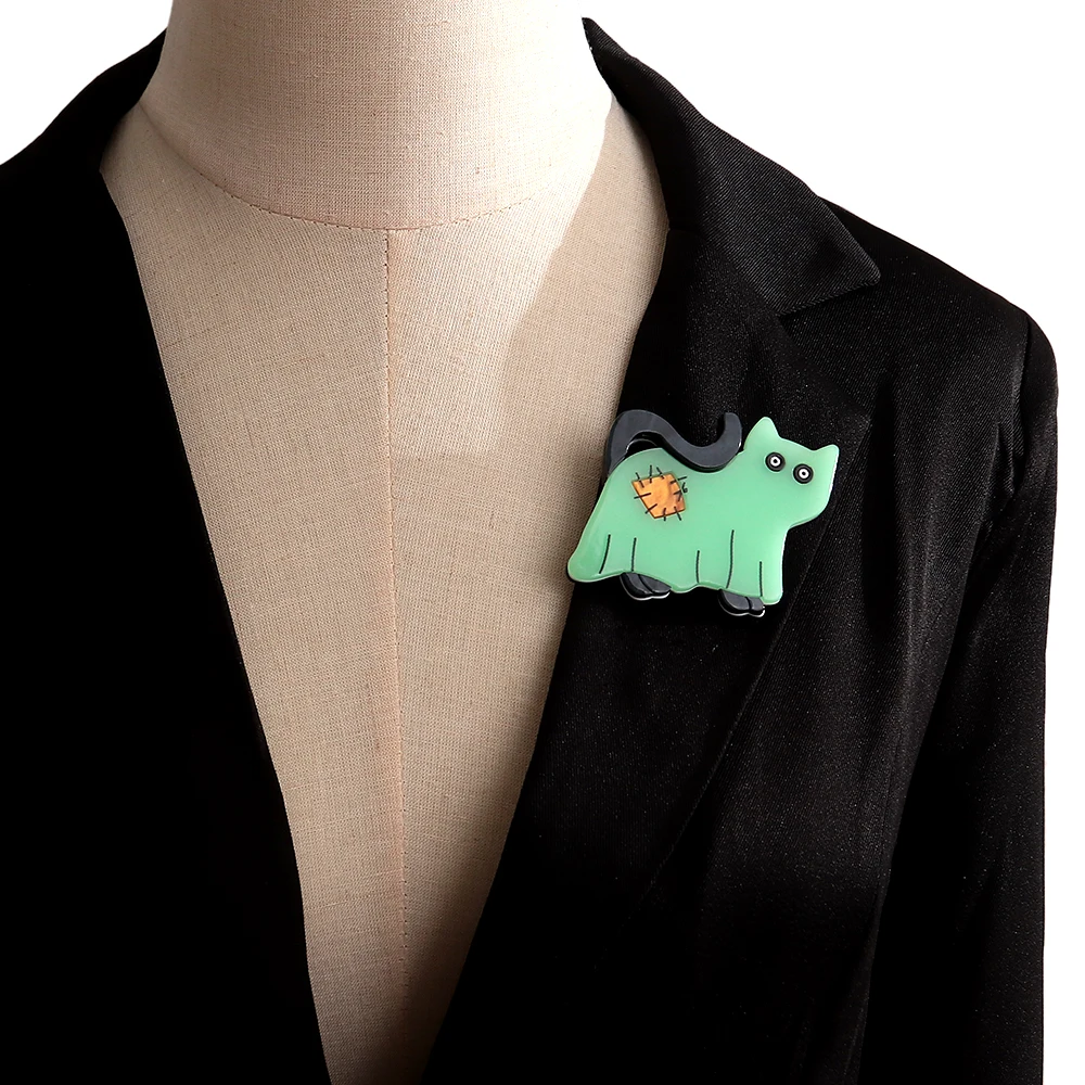 Halloween Niedliche Acryl-Geisterkatzen-Brosche für Damen und Herren Cartoon-Tier-Anstecknadeln Schmuck-Accessoire – Detail 6