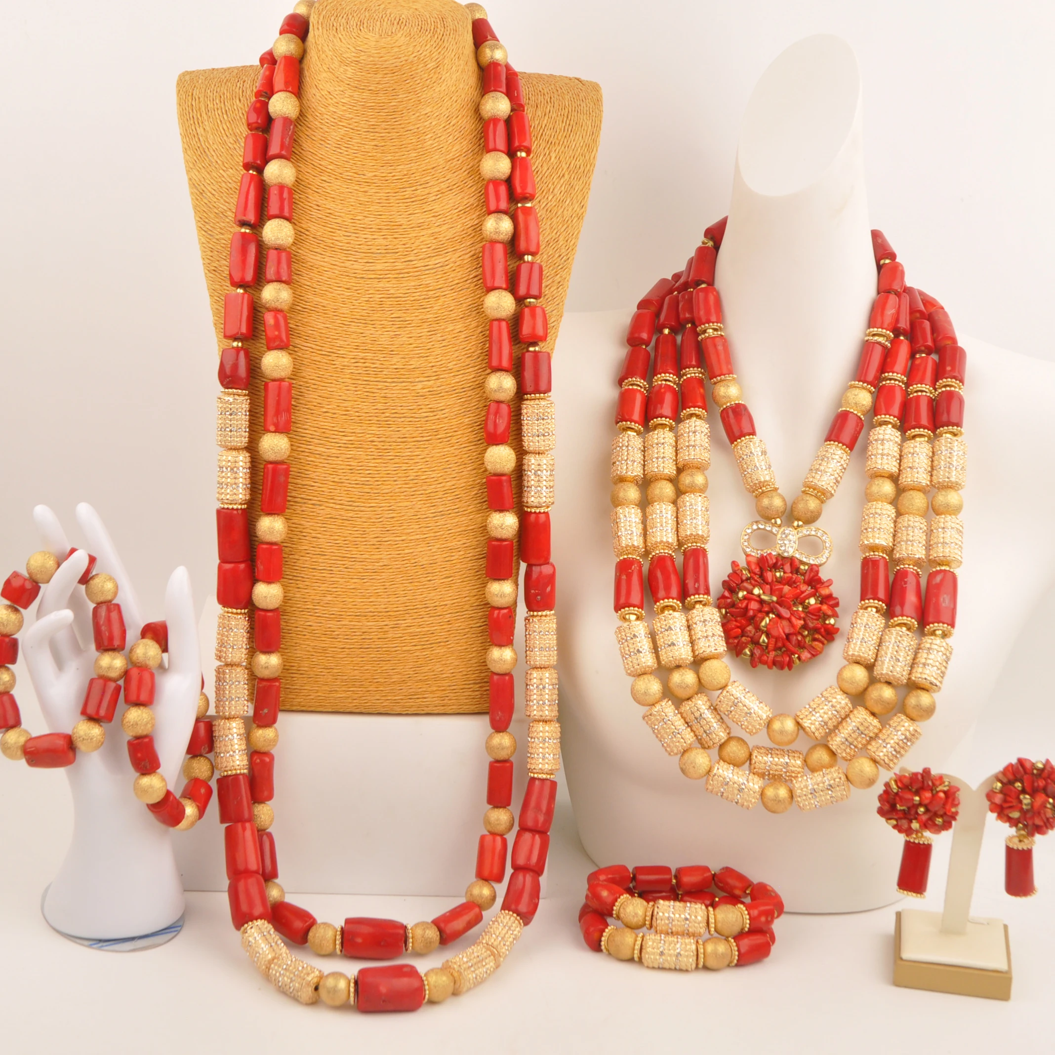 

Luxury Nigerian Wedding Coral Necklace African Beads Jewelry Set