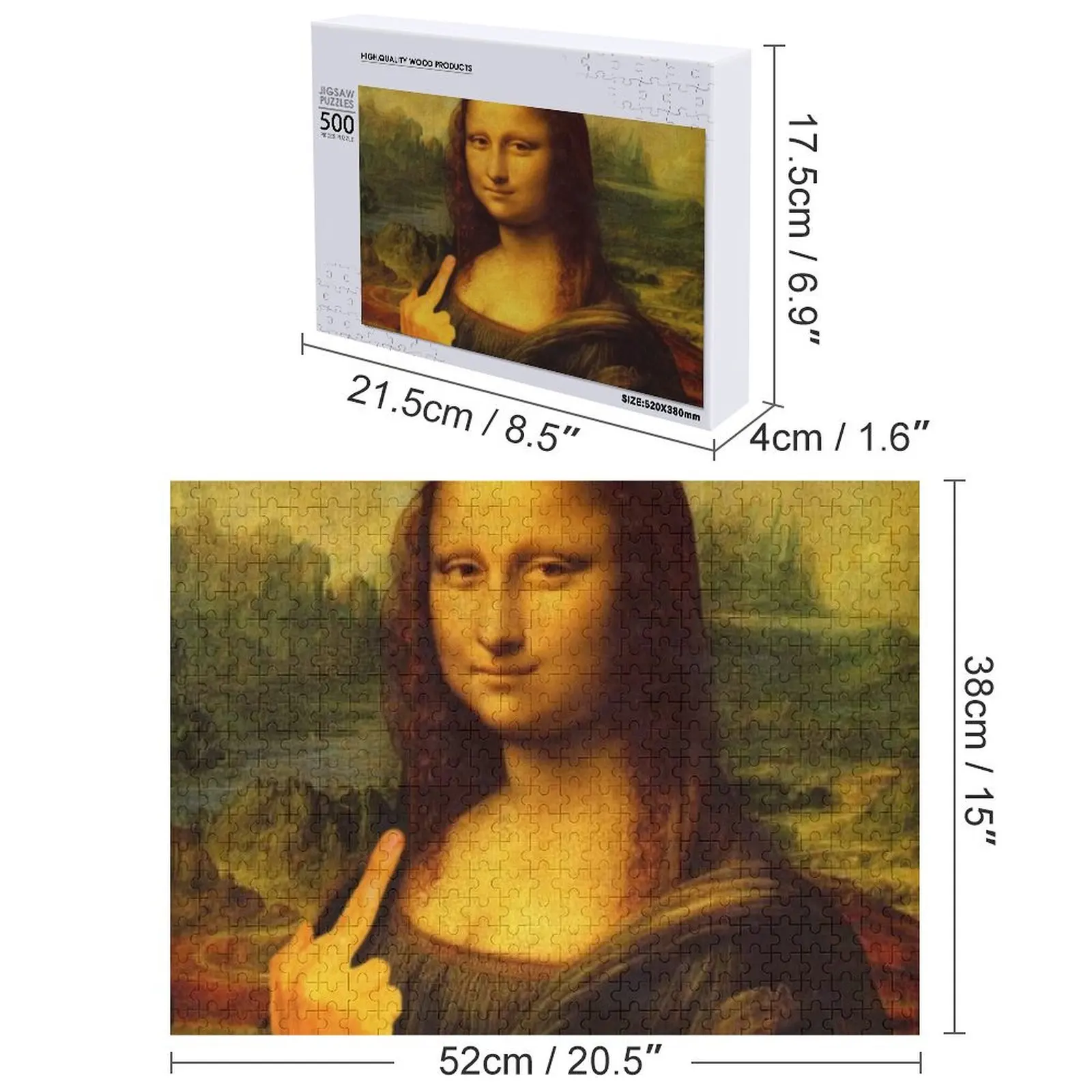 الموناليزا مضحك اللوحة الاصبع الوسطى ملصق بازل قطع هدية قابلة للتخصيص لغز الأطفال