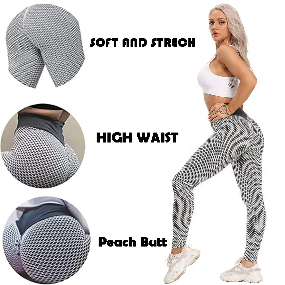 High Waisted Seersucker Yoga Leggings for Women Yoga Pants Sports Leggings Sportswear Stretchy Fitness Gym