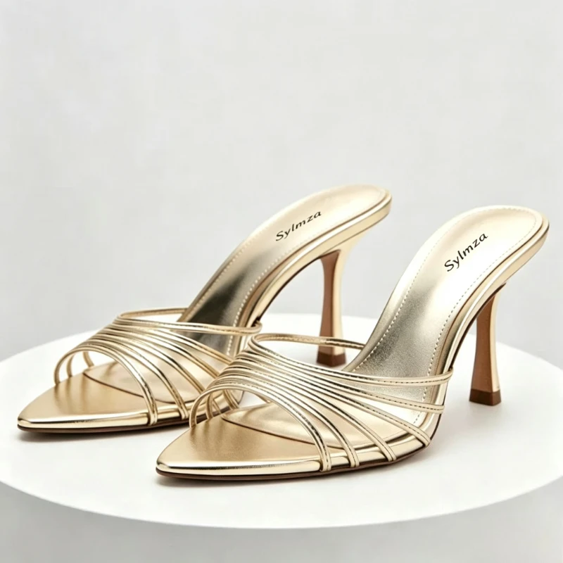 Luxury Rhinestone Detail PVC High-heeled Sandals Women Sexy Pointed Toe Stiletto Slippers Summer Open Toe Designer Shoes Mules
