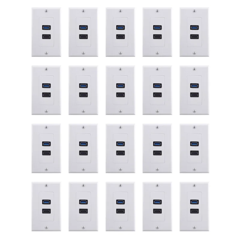 

【Last-Chance!】20X 2Port +USB 3.0 Female Wall Face Plate Panel Outlet Socket Extender White