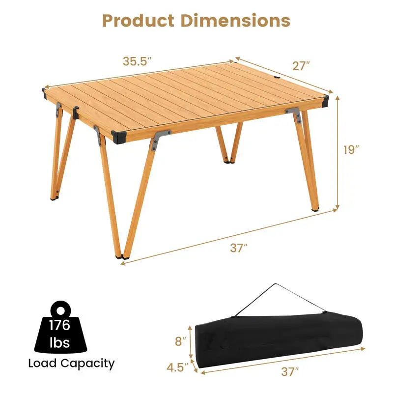 Single Folding Picnic Table 93 x 70 cm Camping Table Outdoor Table Fishing Table Foldable Aluminum Alloy With Storage Bag Stable Frame for Camping Picnic Fishing Brown