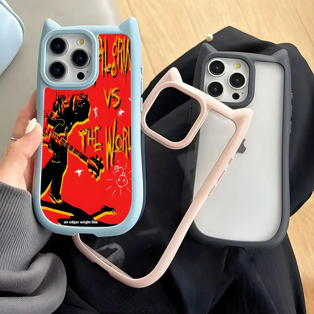 Скотт Пилигрим против. Чехол для телефона The World для IPhone 16 Pro Max 14, 13, 15, 12, 11, прозрачная рамка, милые трехмерные кошачьи уши