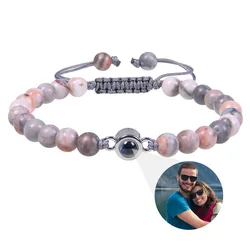 Custom Photo Projection Bracelet Natural Stone Braided Bracelet Valentine's Day Family Gifts