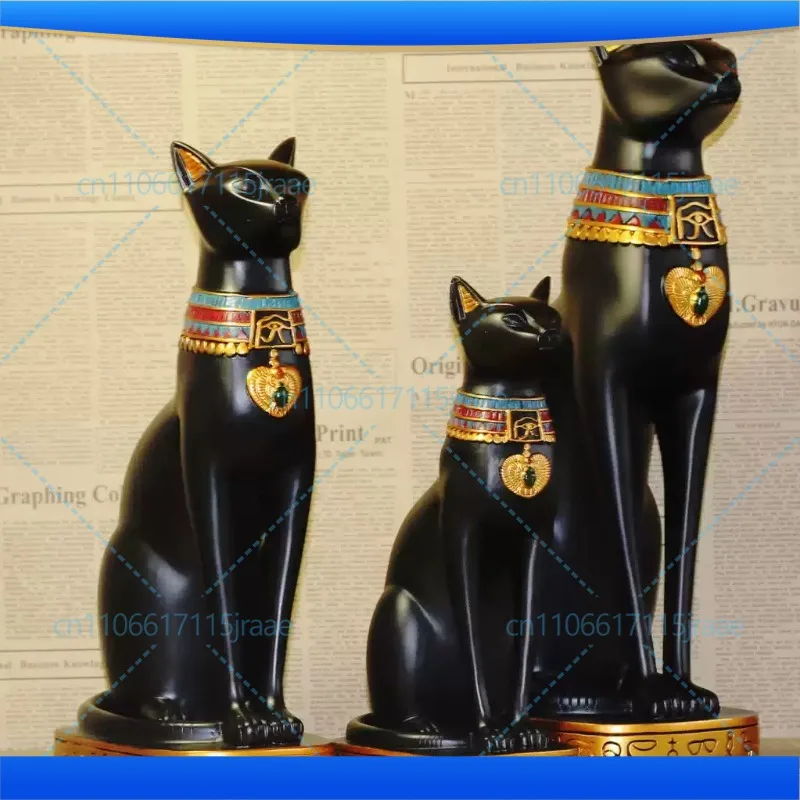 Middle Eastern Exotic Egyptian Cat God Figurine Bookend Candle Holder Home Gift for Living Room TV Cabinet Decor