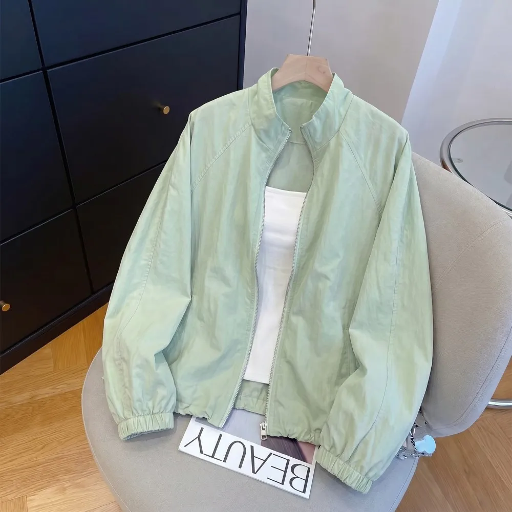 

Women's Summer 2026 New Lazy Style Casual Fashion Thin Stand Collar Sun Protection Coat Long Sleeve Zipper Closure Polyester