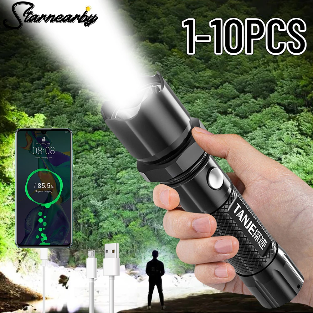 

1-10PCS Powerful LED Flashlight Power Bank USB Rechargeable Led Torch Lamp 3 Modes Camping Flashlight Emergency Outdoor Lighting